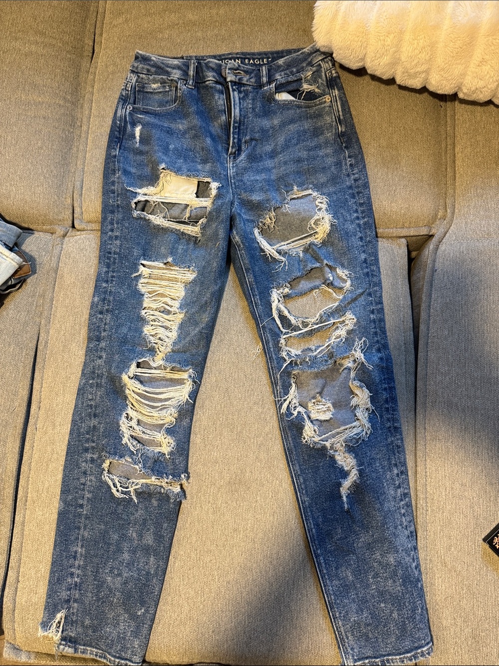 American Eagle Outfitters Women's Dark Blue Ripped Skinny Jeans